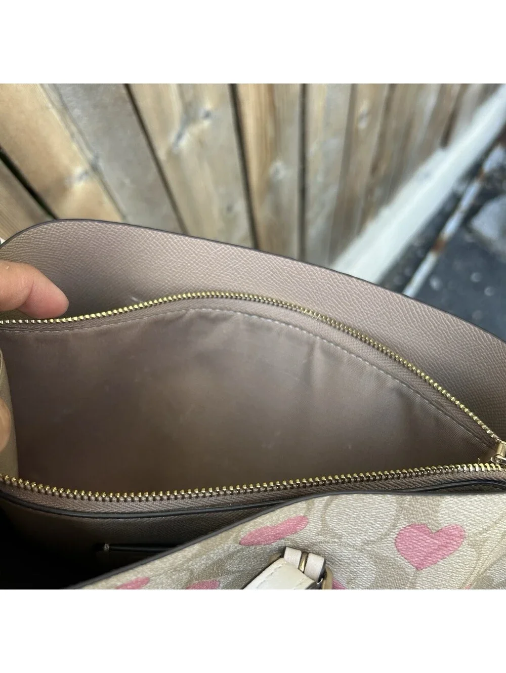 Coach Molie Tote 25 in Signature Canvas Monogram Heart Print Cream Brown Bag